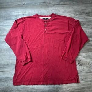 Consensus Sportswear Henley Shirt Mens Large Red Long Sleeve Distressed Thrashed